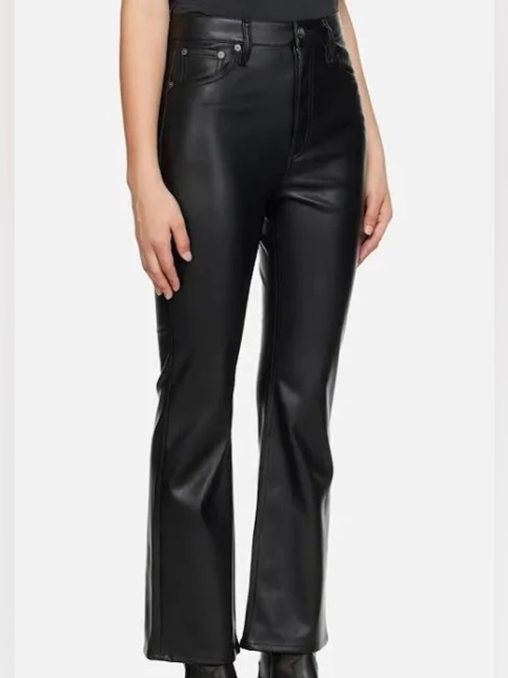 Rag & Bone - Faux Leather High-Rise Casey Kick Flare Pants in Black